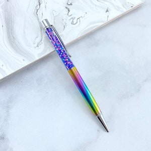 Rainbow Floating Glitter Pen with Silver Hardware