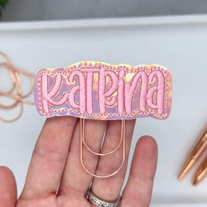 Personalized Pink Holographic Planner Paper Clip, Personalized Book Mark