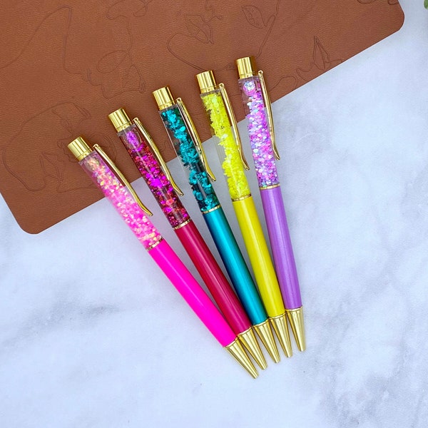 Bold & Bright Colors Floating Glitter Pens with Gold Hardware