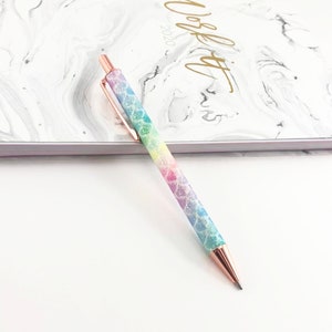 Rainbow Mermaid Glitter Ballpoint Pen: Refillable Click Pen