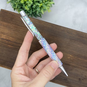 Hand-Gemmed Glitter Rainbow Spiral Ballpoint Pen - Refillable & Stylish