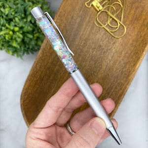 Matte Silver Pen with Floating Opal Iridescent Glitter