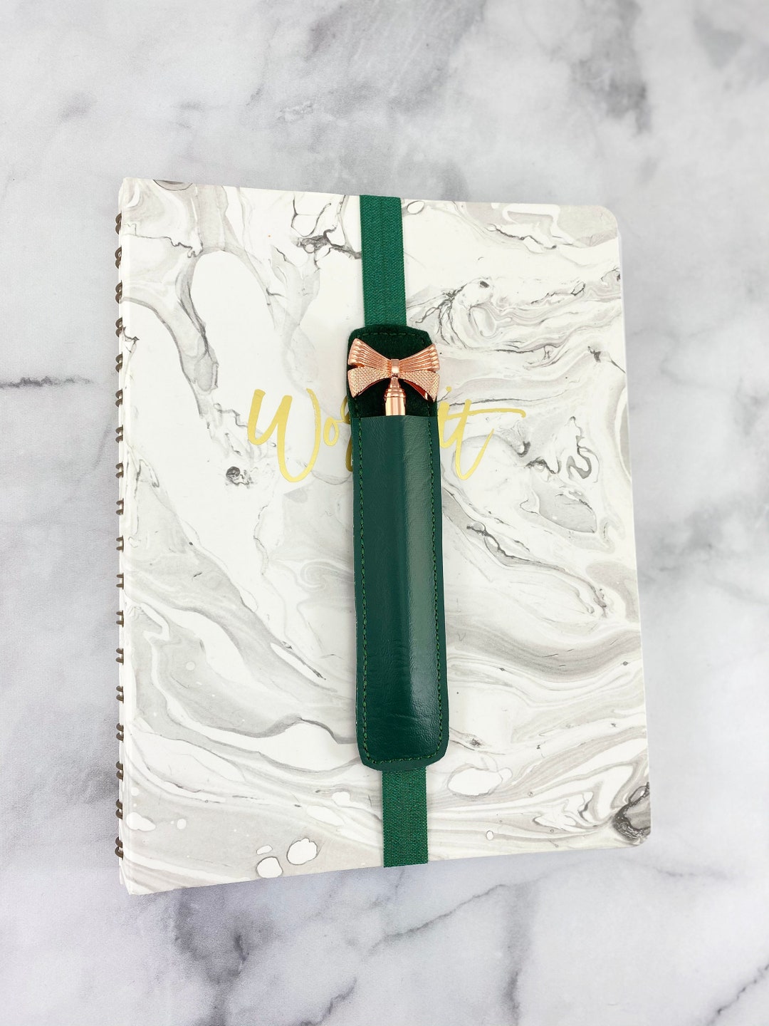 Forest Green Pen Holder for Notebook or Planner, Journal Accessory