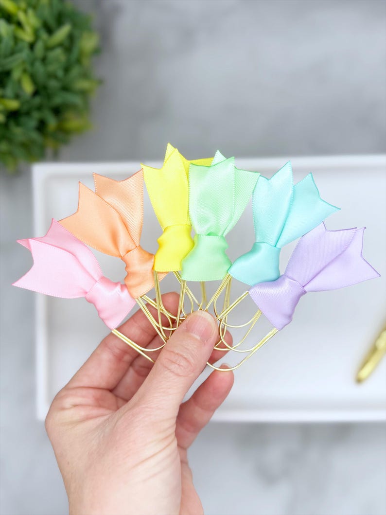 Pastel Rainbow Satin Ribbon Planner Clips | Wide Gold Paper Clips ...