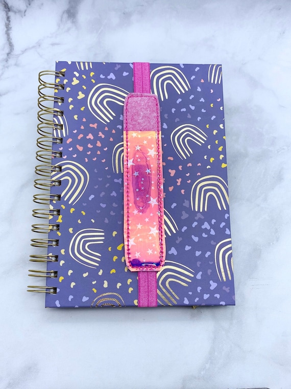 Holographic Pink Pen Holder with Jelly Vinyl and Elastic Band for Notebook or Planner