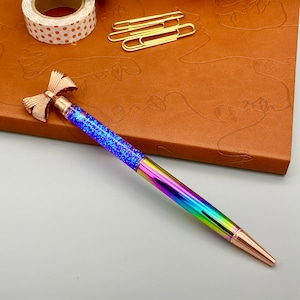 Mermaid Glitter Pen: Rose Gold Bow, Rainbow Colors