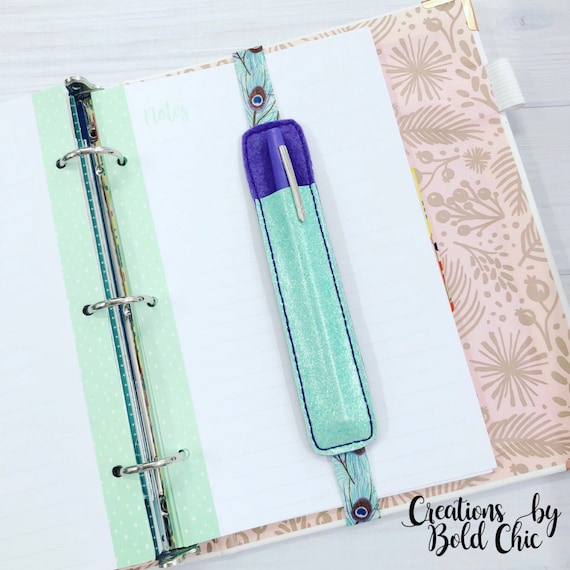 Aqua & Purple Notebook Pen Holder, Planner Pen Holder, Pen Holder for Book  
