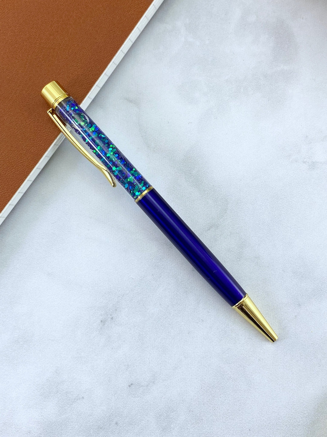 Royal Blue Ballpoint Pen With Floating Glitter & Gold Hardware Etsy