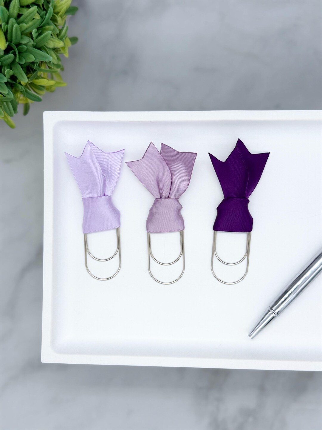 Purple Satin Ribbon Planner Clips | Wide Paper Clips, Journal ...