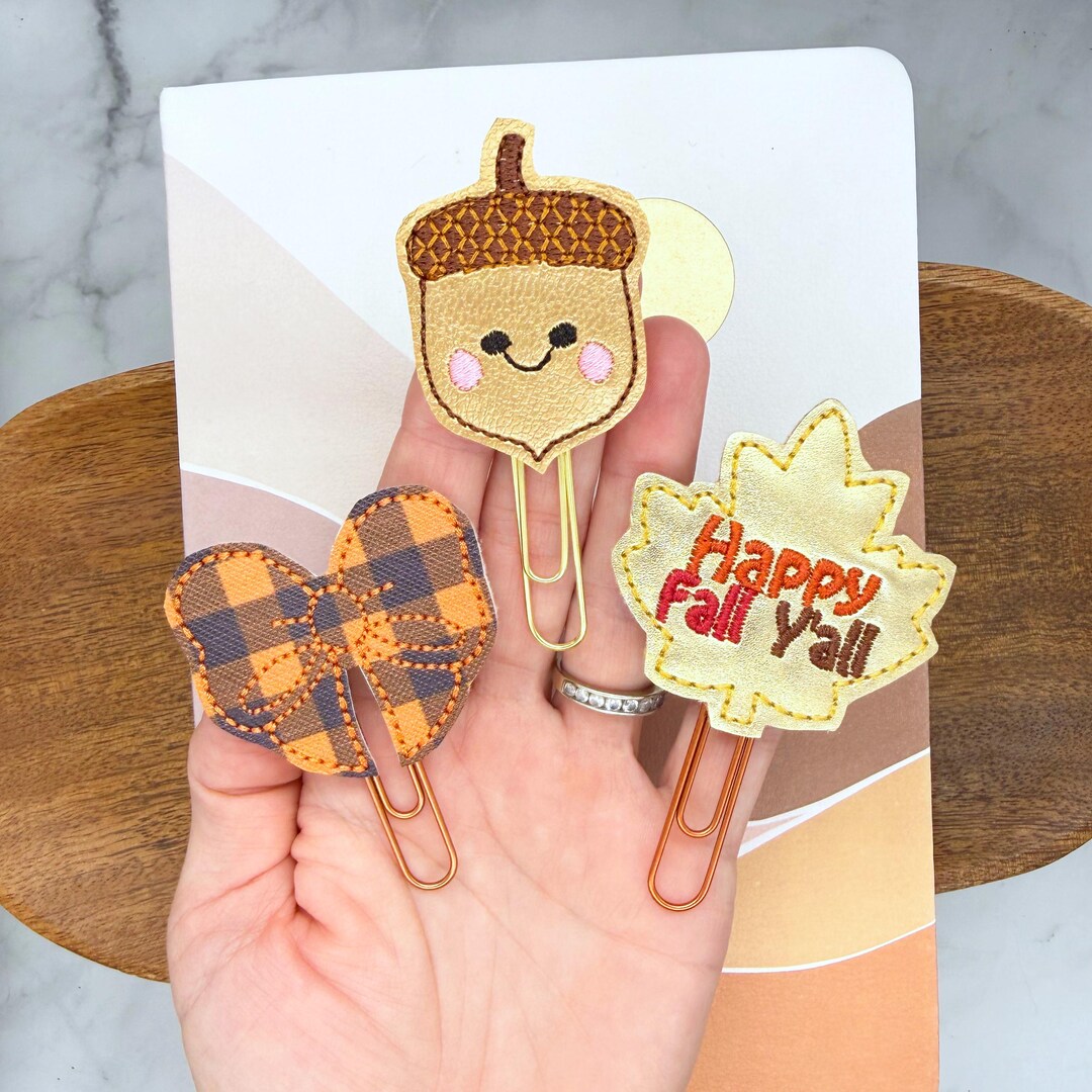 Fall Planner Clip Set: Acorn, Leaf & Buffalo Plaid Bow - Etsy