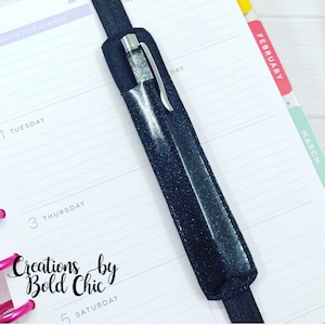 Black Glitter Pen Holder for Planner or Book