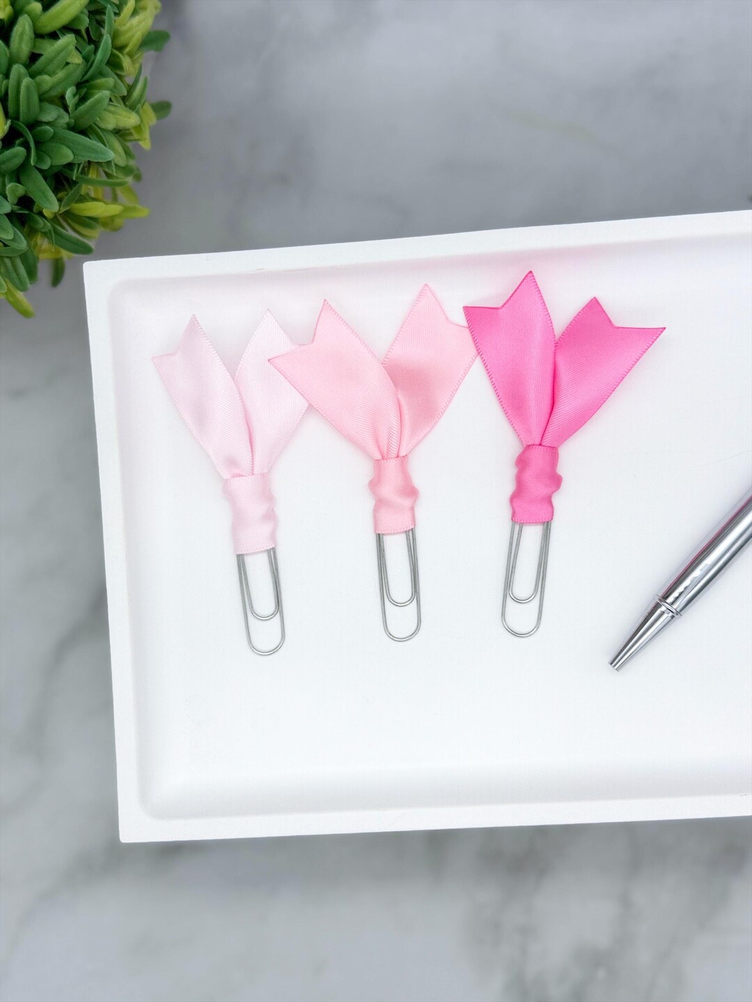 Pink Satin Ribbon Planner Clips | Paper Clips, Journal Accessories - Etsy