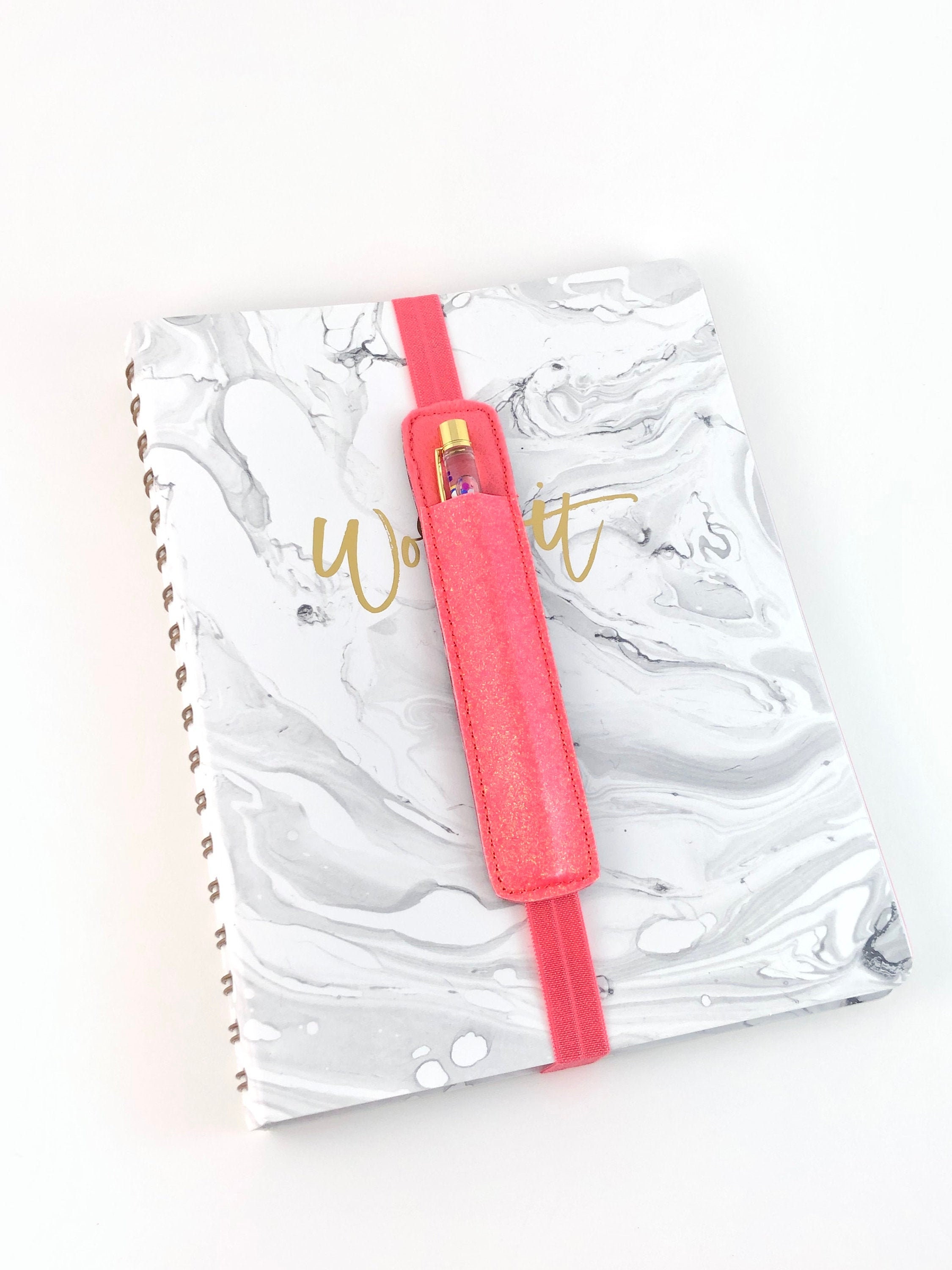 Pink Gingham Single Pen Holder for Notebook, Planner Pen Holder Band,  Planner Accessory, Journal Accessory 