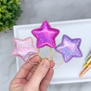 Light Pink, Hot Pink, or Lavender Glitter Star Planner Clip | Puffy Vinyl, Journal Accessory