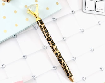 Leopard print diamond pen, metal ball point pen
