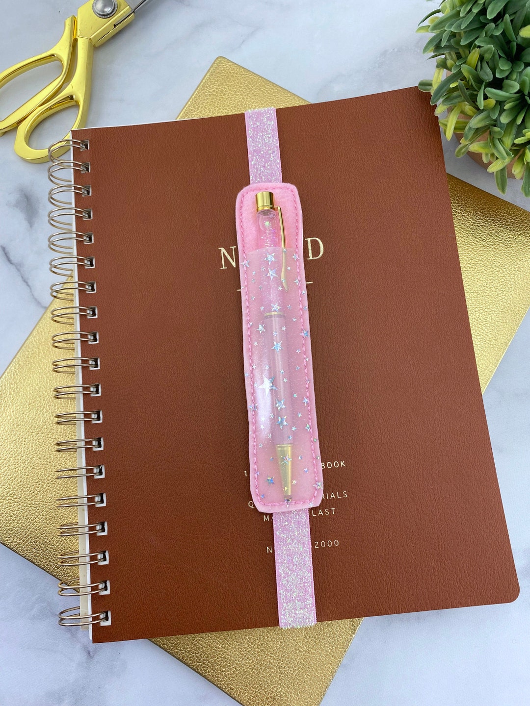 Pink Pen Holder With See Through Jelly Vinyl and Pink Glitter Elastic