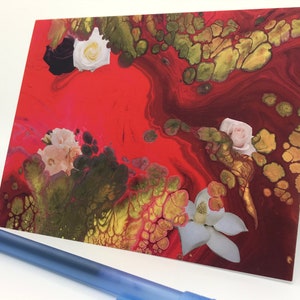 Original Colorful Red Blank Notecard | Art Notecards | Blank Stationery | Flower Notecards | Floral Notecards | Acrylic Painting
