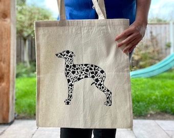 Borsa Tote In Tela Con Stampa Natalizia - Cane Levriero E Stelle, 33x38 Cm, Riutilizzabile Per Shopping E Viaggi