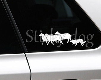 Border Collie silhouette dog working with sheep sticker