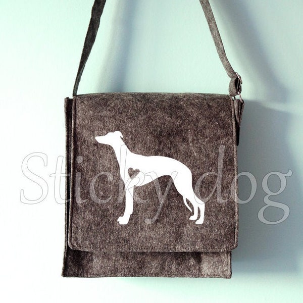 Felt dog shoulder bag Whippet dog silhouette