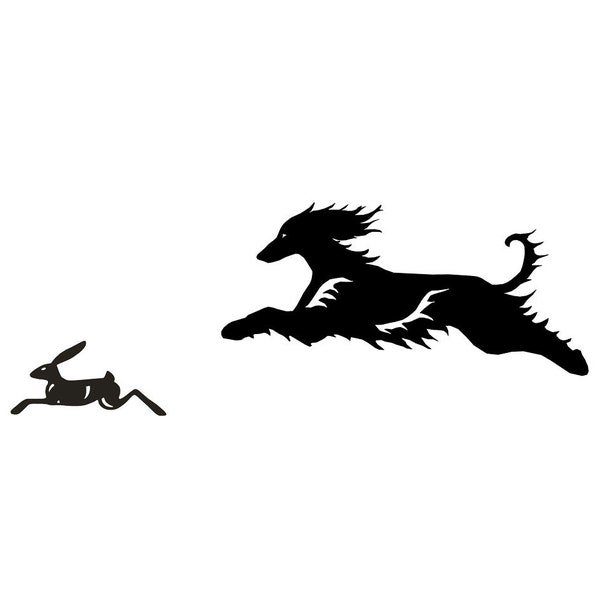 Afghan hound with hare, dog silhouette sticker, LeChienArtistiQ