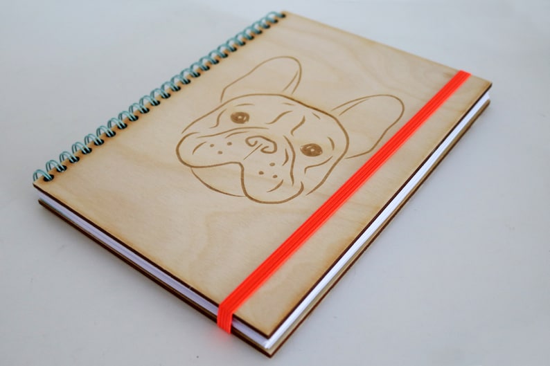 Wooden A5 notebook engraved with French Bulldog dog head image 4