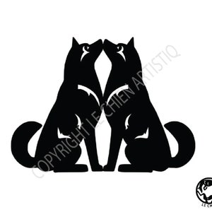 Alaskan Malamute double sitting dog sticker, LeChienArtistiQ