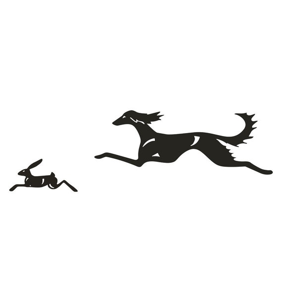 Saluki Jumping With Hare, Dog Silhouette, Lechienartistiq