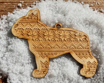 French Bulldog Wood engraved Dog silhouette ornament