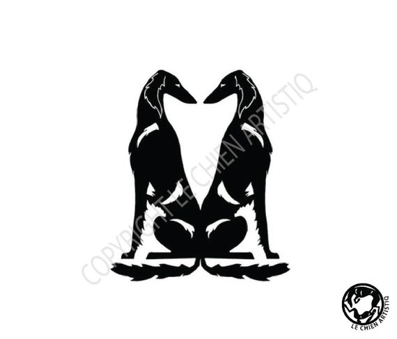 Saluki double sitting dog silhouette, LeChienArtistiQ
