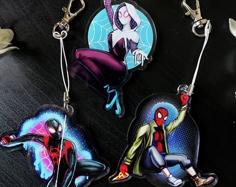 Spider-verse 2.5" Double-Sided Acrylic Charm Keychain : Spider Gwen / Miles Morales / Peter Parker