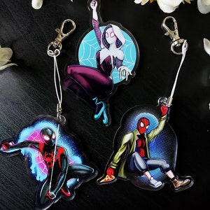 Spider-verse 2.5&quot; Double-Sided Acrylic Charm Keychain : Spider Gwen / Miles Morales / Peter Parker