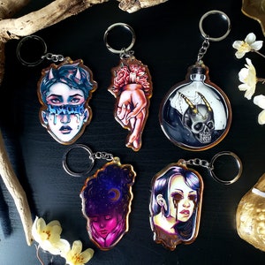 Occult Witchcraft Surreal Iridescent Keychains - 3" Rainbow Holographic Acrylic Charm