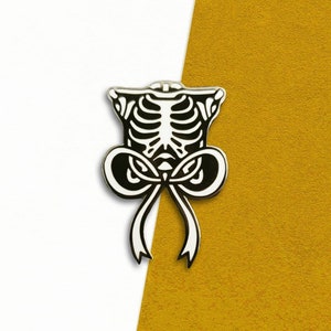 Rib-bon Ribcage Ribbon Bone Skeleton Enamel Pin - 1.5&quot; Hard Enamel Pin