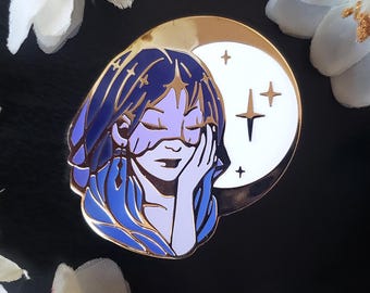 Gold Hard Enamel Pin – Nyx Goddess of Night – Fantasy Mythology Pin –1.75″