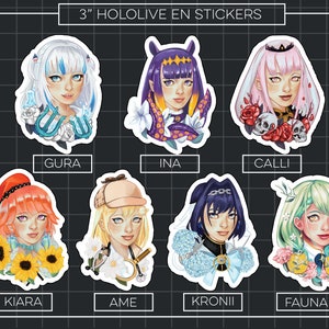 Hololive EN Myth and Council Vtuber 3&quot; Gloss Vinyl Stickers - Gura - Calli - Ina - Ame - Kiara - Kronii - Fauna