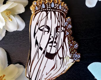 Romantic Gold Enamel Pin – 2.5″ Hard Enamel “Regium” Pin, Fantasy Flower & Statue Jewelry, Aesthetic Pin