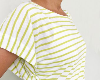 Wrap Top in Jersey Knit, Green Striped Blouse, Ladies Wrap Blouse, Convertible Blouse, Women's Blouse, Jersey Knit Wrap Top,Striped Blouse