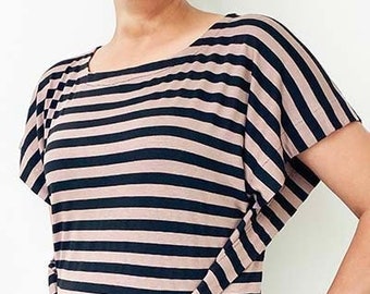 Wrap Top in Jersey Knit, Black Striped Blouse, Ladies Wrap Blouse, Convertible Blouse, Women's Blouse, Jersey Knit Wrap Top, Striped Blouse