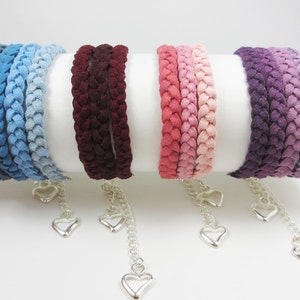 Pulsera azul, pulsera de ante azul, pulsera de encanto del corazón, brazalete trenzado, pulsera trenzada, brazalete de pulsera, pulsera ajustable, trenzado imagen 5