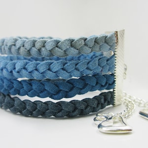 Pulsera azul, pulsera de ante azul, pulsera de encanto del corazón, brazalete trenzado, pulsera trenzada, brazalete de pulsera, pulsera ajustable, trenzado imagen 2