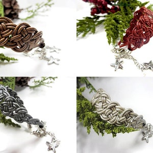 Leather Bracelet, Celtic Jewelry, Braided Bracelet, Red Leather Bracelet, Silver Leather Bracelet, Brown Leather Bracelet, Leather Cuff