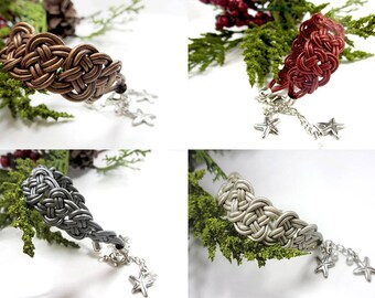 Pulsera de cuero, Joyería celta, Pulsera trenzada, Pulsera de cuero rojo, Pulsera de cuero plateado, Pulsera de cuero marrón, Brazalete de cuero