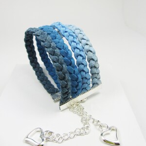 Pulsera azul, pulsera de ante azul, pulsera de encanto del corazón, brazalete trenzado, pulsera trenzada, brazalete de pulsera, pulsera ajustable, trenzado imagen 3