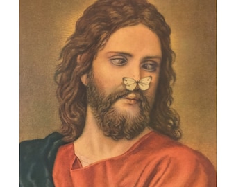 8" by 10" print, "Butterfly Jesus" Altered Thrift Store Art