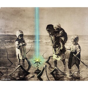 8" by 10" "Kids with Beach Alien" Altered Thrift Store Art Print