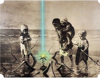 8" by 10" "Kids with Beach Alien" Altered Thrift Store Art Print