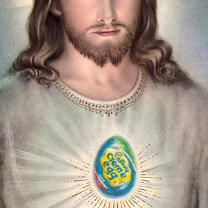 Stampa di cartoline da 4" x 6", "Chocolaty Egg Jesus" Arte modificata del negozio dell'usato