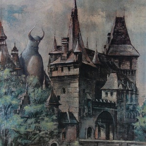 Impressão de cartão postal de 4" por 6", arte alterada de brechó "Monstro do Castelo"