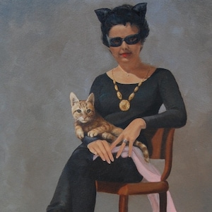 Impressão de cartão postal de 4" por 6", arte alterada de brechó "Mulher-Gato"